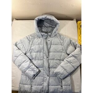 LIV Outdoor Women's Puffer Coat Hooded Quilted Zip Full Length Light Blue Size M
